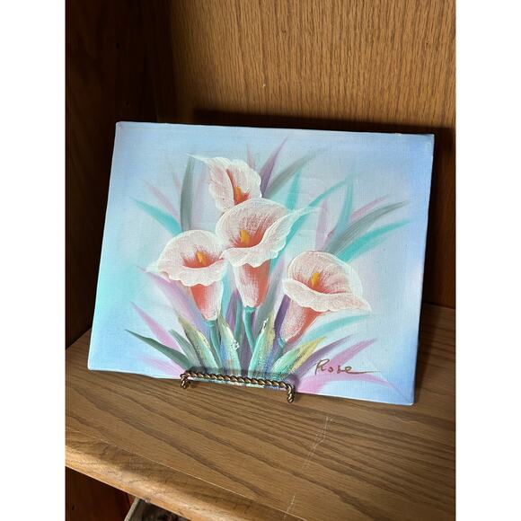 Original acrylic Painting- pink Callie Lillie’s - unframed, vintage wear, damage - Picture 4 of 14